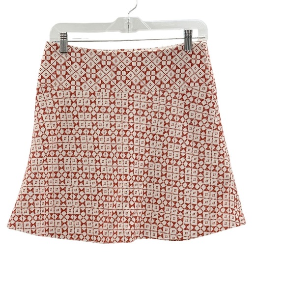 Tory Burch Marly Skirt Women Size 2 Orange New Ivory Short Geometric - Picture 1 of 9